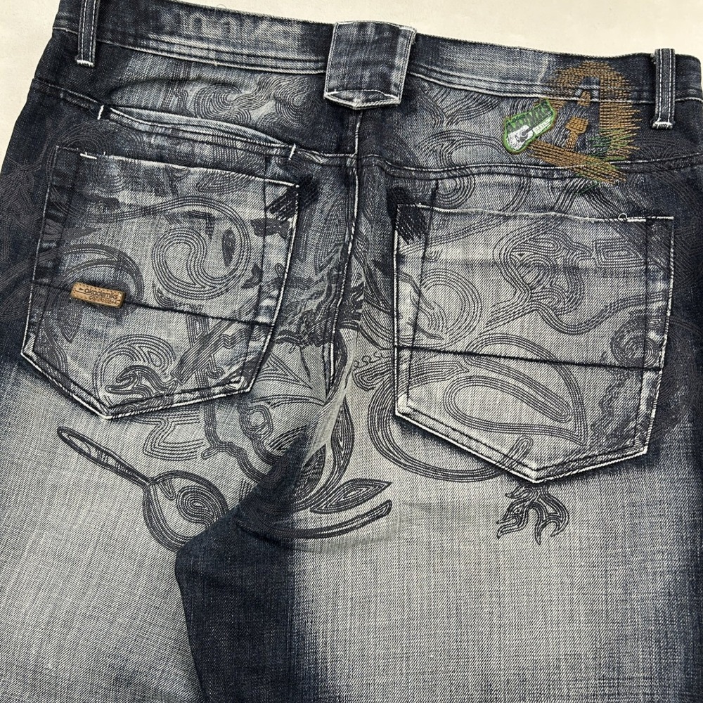 Akademiks Jeans Mens 38 Blue Embroidered Sandblasted Streetwear Y2K Denim